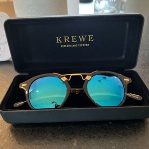 Krewe St Louis Sunglasses Tortoiseshell Rim and Blue Reflective Lens